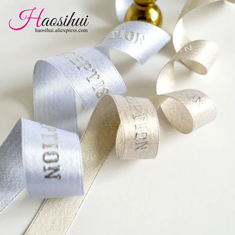 

7/8''(23mm) Custom DIY Weft Taffeta Ribbon Wedding & Personalized Packing and Marriage Logo Gift Packaging 100 yard/lot