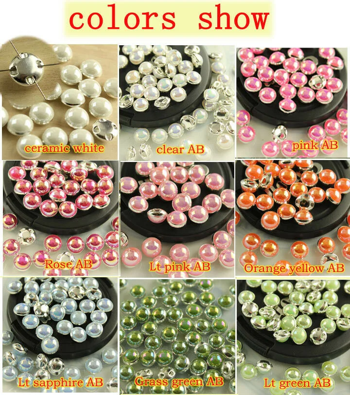 6/8mm 100p/lot AB colors Plating Half Pearls Rhinestone Beads Sliver Claw Sewing On Rhinestones For Garment  Wedding Accessories