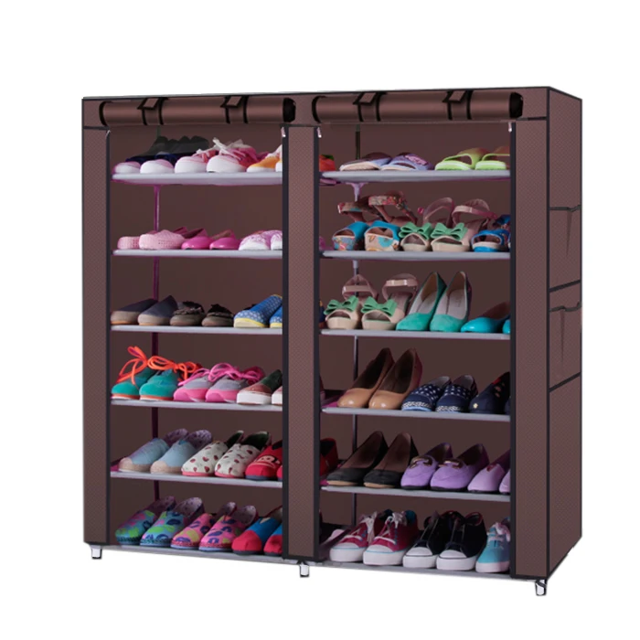 Shoe Rack Shoe Shelf Storage Organizer Cabinet Tower with Nonwoven Fabric Cover Double Rows 12 Lattices Shoe Rack - US Stock