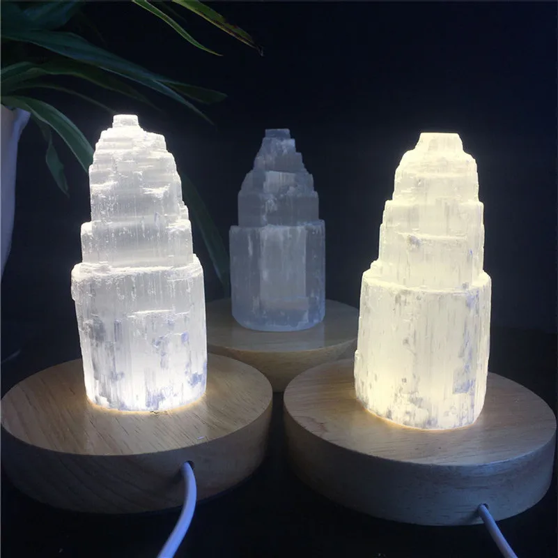 Natural quartz crystal selenite tower lamp reiki healing home decor mineral specimen collection