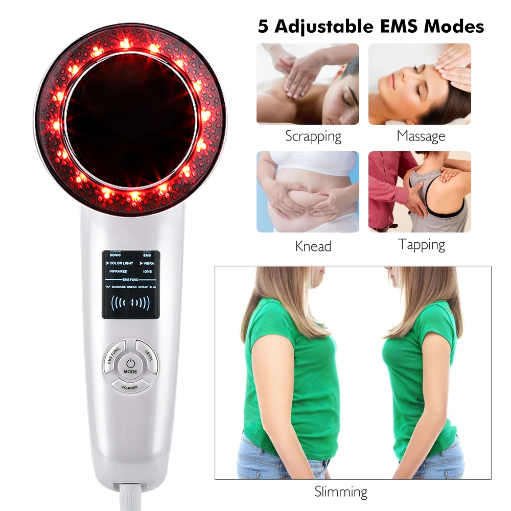 

Face Lifting 6 in 1 EMS Infrared Ultrasonic Body Massager Device Ultrasound Slimming Fat Burner Cavitation Face Beauty Machine