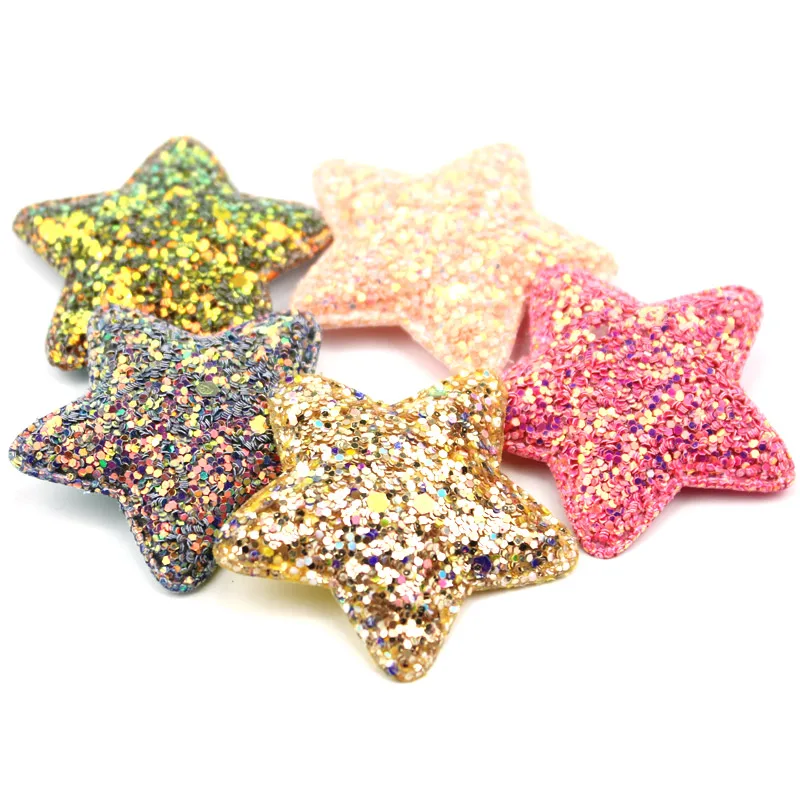 20Pcs 5cm Glitters Star Shape Shiny Padded Appliques for Kids Hair Clip clothes Decor Ornament and Garment Accessoires wholesale