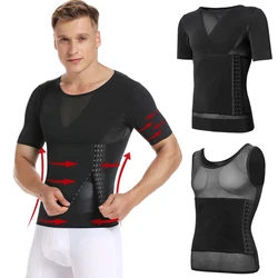 Camiseta modeladora de corpo para homens, camiseta de compressão abdômen de modelagem, barriga, bainha de emagrecimento, ginomascia, espartilho redutor de cintura, treinador slim