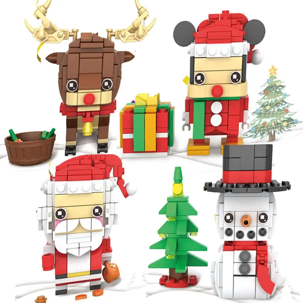 

Santa Claus DOLL Plastic Bricks Toys Elk Building Block Anime Auction Figures Snowman Children Christmas Gifts Kids Present