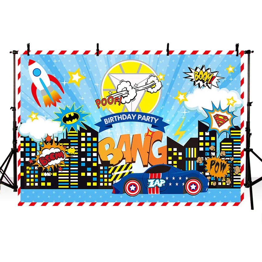 

Avezano Photography Backdrops Birthday Party Super Hero Building Rocket Boom Night Backgrounds Photo Studio Photophone Photozone