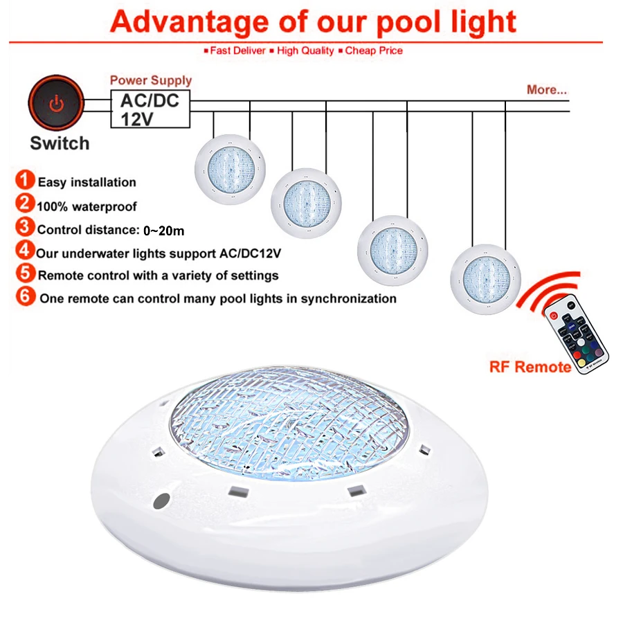 Luz de piscina LED IP68 36W 24W impermeable subacuática, luces sumergibles para estanque o jacuzzi de 12V CA/CC, foco de luz led RGB para el agua