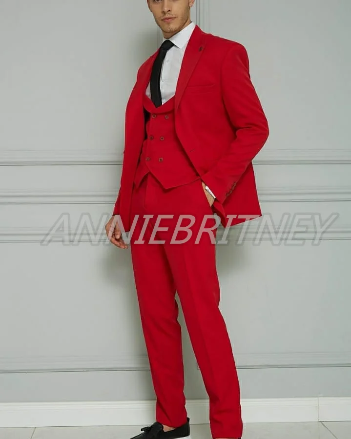 2021New Arrival Morning Suit Wedding Suits For Men Best Man Three Pieces Suits (Jacket+Pants+Vest) Custom made Red Suits