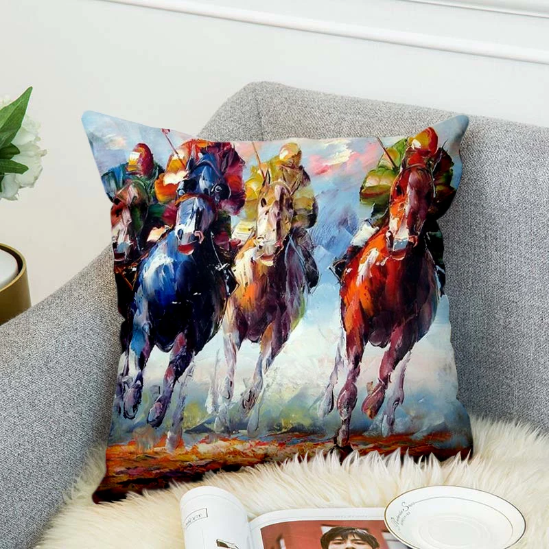 Horse race Paintings Horse competition High Grade Decorative Pillow Case Car Home Sofa Cushion Cover 3D Digital Print style-1