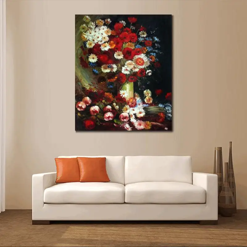 Wall Art Vase With Poppies Cornflowers Peonies Chrysanthemums Handmade Vincent Van Gogh Paintings Flowers Canvas High Quality