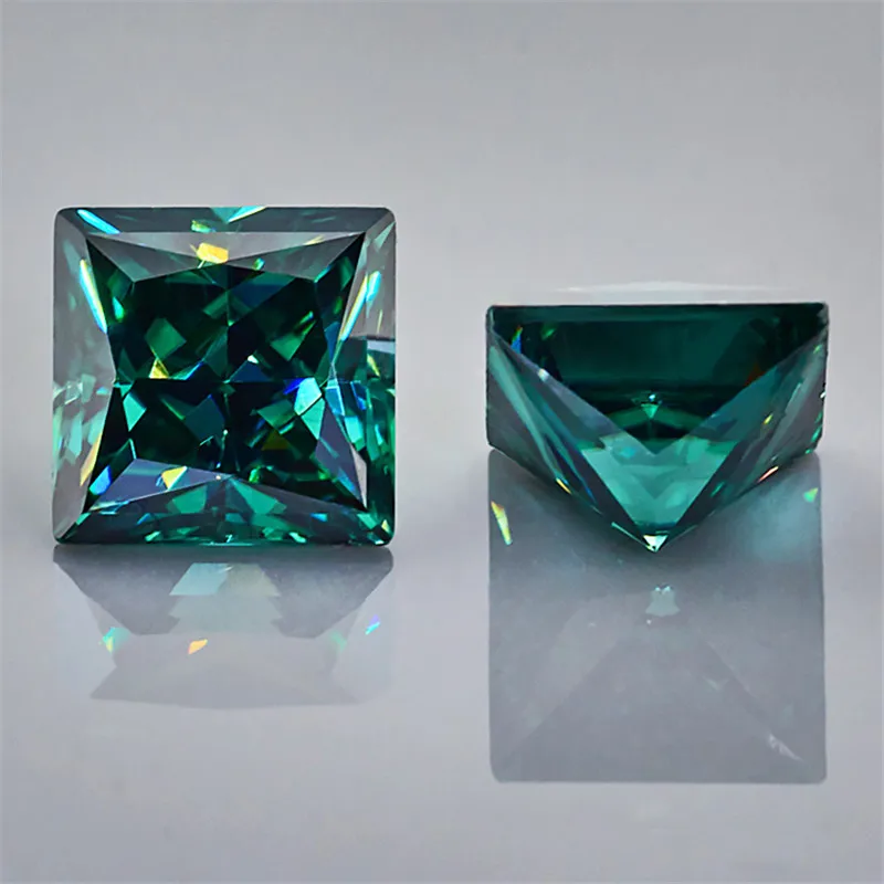 Wuzhou Hot sale fancy moissanites diamond 1ct green color princess cut moissanites gemstone for jewelry making