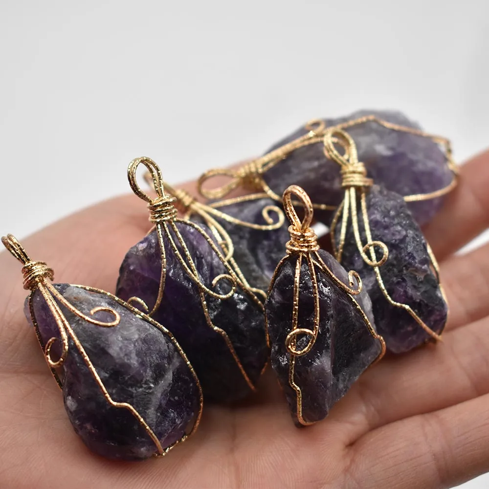

2021 New high quality natural stone amethysts Irregular pendants for jewelry Accessories making 6pcs/lot Wholesale free shipping