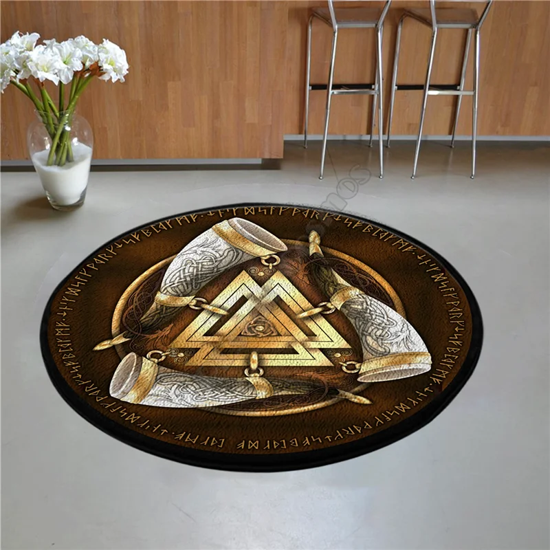 

Viking Tattoo Carpet Anti-Skid Round shape Floor Mat 3D Rug Non-slip Mat Dining Living Room Soft Bedroom Carpet 05