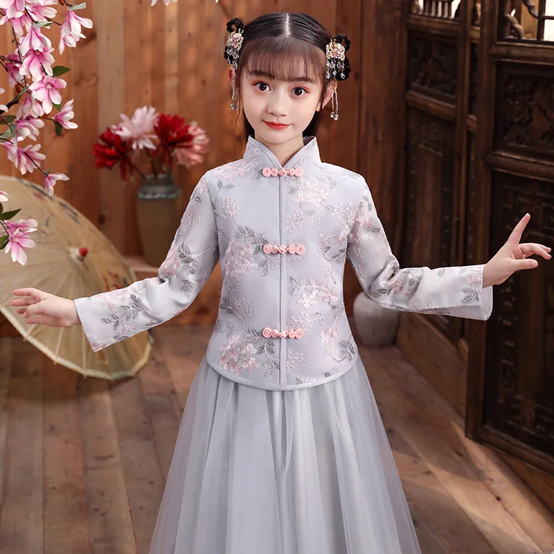 Autunno inverno ricamo bambini Tang vestito cinese adorabile tradizionale bambini antichi Hanfu ragazze eseguire costumi