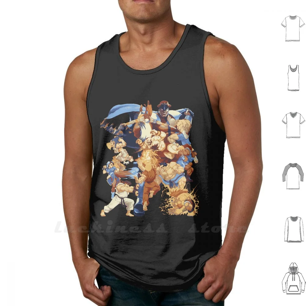 Street Pixelated Attacks Vest Men Women Teenage Cotton Fighter Ryu Ken Hadoken Lucha Bison Vega Chun Li Game Games Videogame