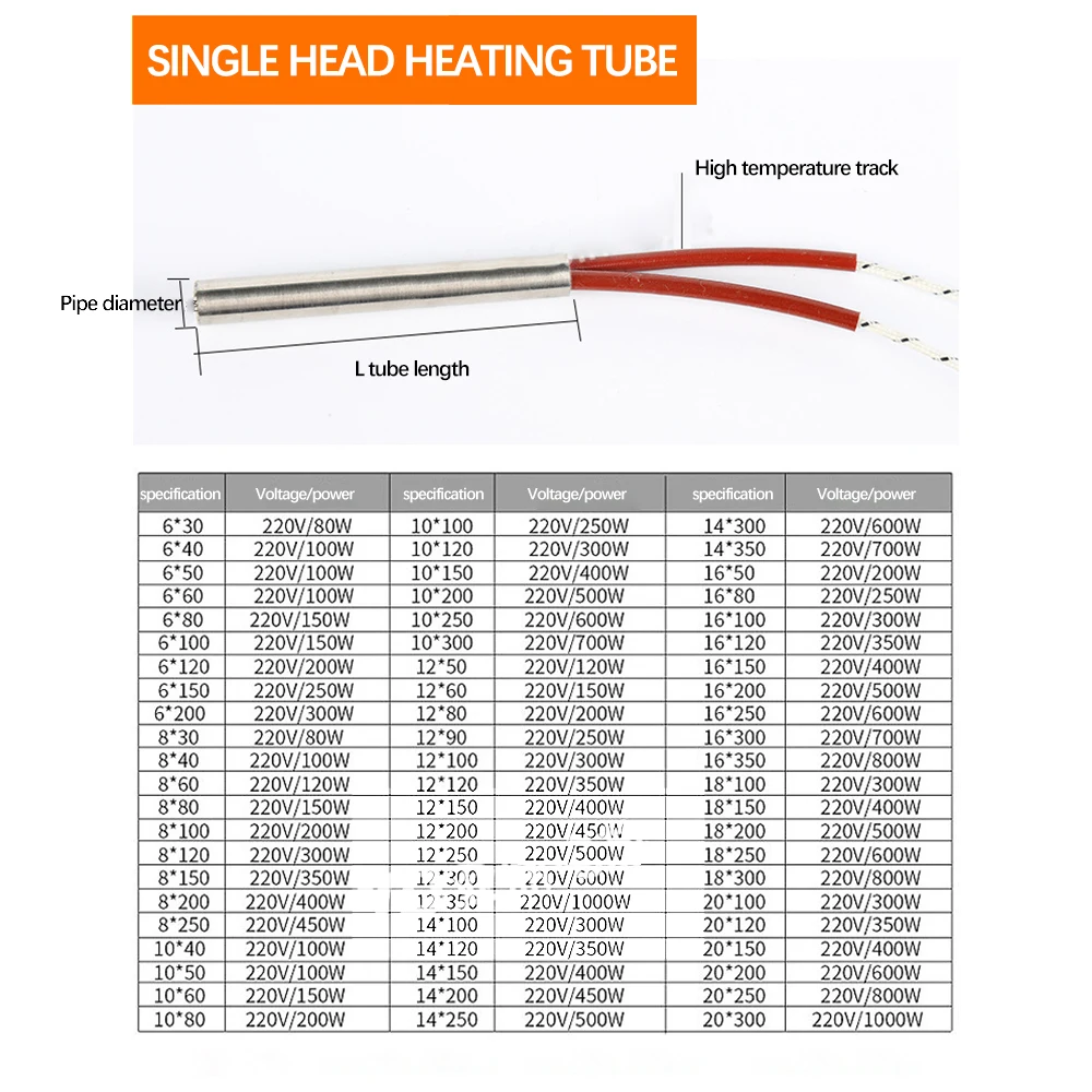 220V 100W 120W Electric Cartridge Heater Element 6/8/10mm*40mm Tube Diameter Stainless Steel Tubular Heating Element