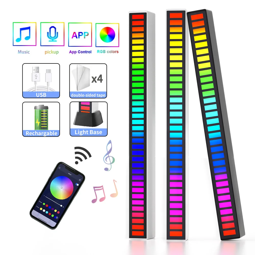

Перезаряжаемая светодиодная полоса освесветильник Звуковое управление пикап Ритм музыка настольная атмосфера светильник вая полоса красочная лампа для украшения автомобиля