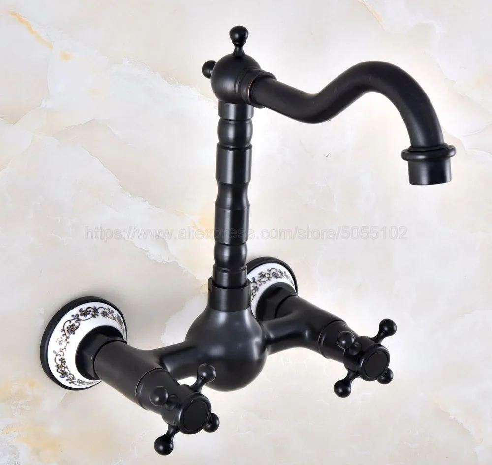 

Wall Mounted Two Handles Oil Rubbed Bronze Finish Kitchen Sink Bathroom Basin Faucet Mixer Tap znf851