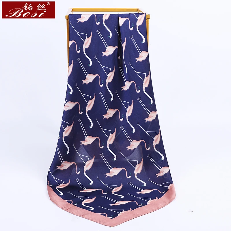 BOSI 2020 Fashion Satin Silk Scarf for Women  70x70 CM Scarf  print Luxury Brand Flamingo Summer Shawl Square Scarves wholesale