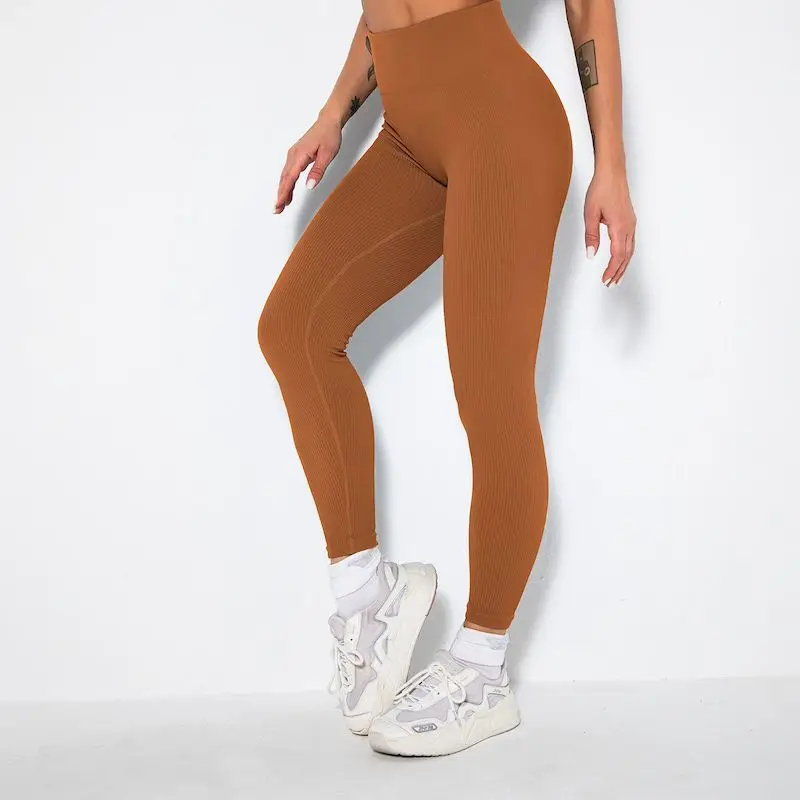 Female Yoga Pants Leggings Women Nine-point Trousers Fitness Seamless Threaded Hip Sports Running Tights Gym Clothing Elastic