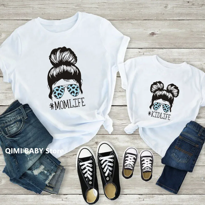 1pc Mom Kids Life Tops Family Matching Tshirt Summer Short Sleeve Soft Family Look T-shirts Mother and Daughter Fashion Clothes