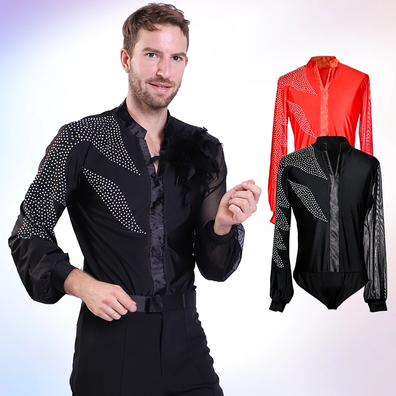 New Latin Dance Top Adult Practice Clothes Men'S Latin Performance Clothes Long-Sleeved Rumba Latin Competition Clothes DN8823