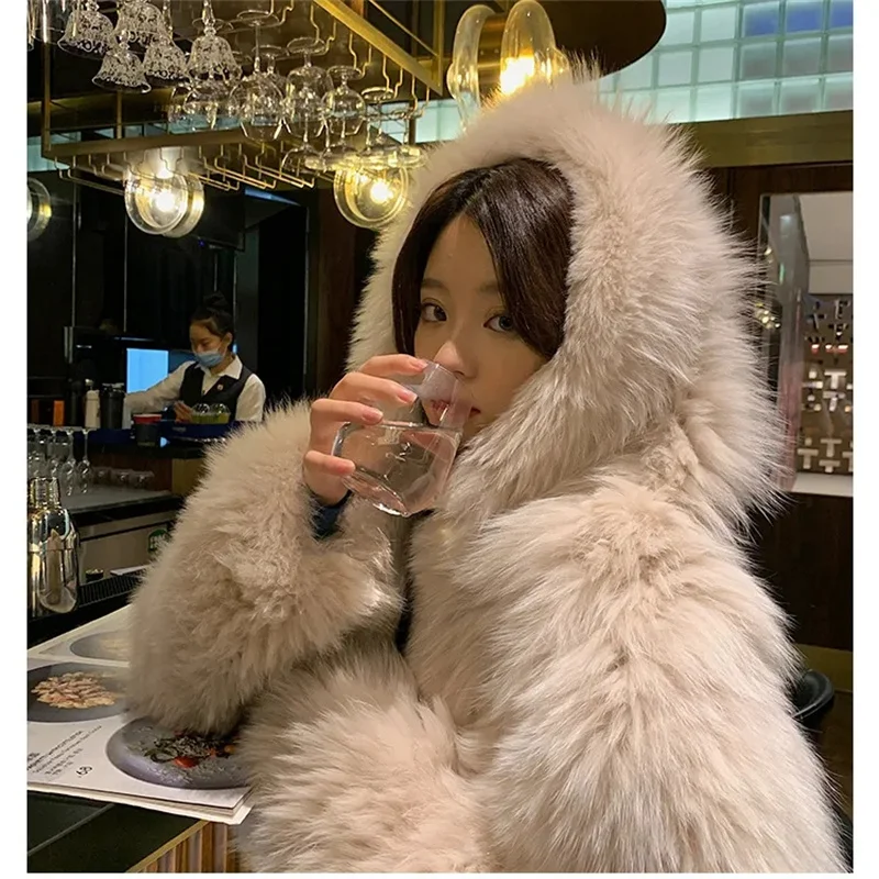 Celebrities Female Bat Sleeve Loose Hooded Korean Lmitate Fur Coat Young Women Mid-length Casual Lazy Style Fox Fur Jacket A936