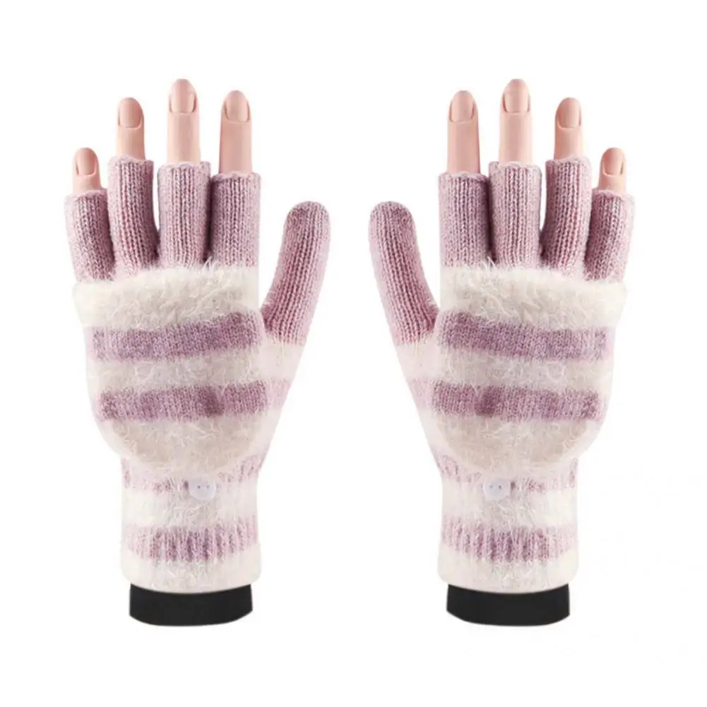 Windproof 1 Pair Great Thermal Knitted Fabric Convertible Flip Mittens Non-allergenic Winter Gloves Lint-free   for Running