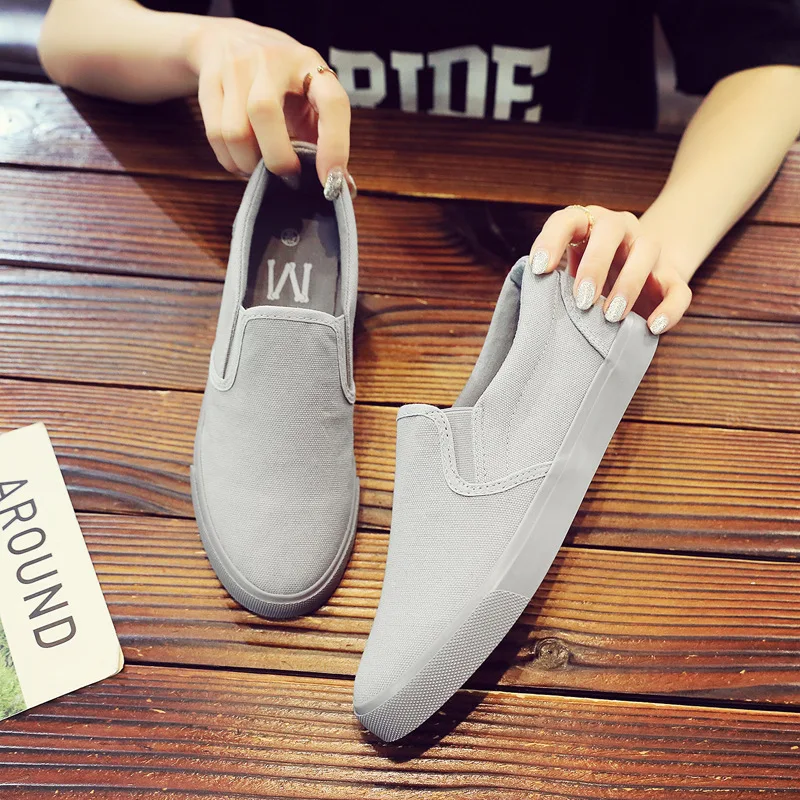 Spring Summer All Gray Canvas Shoes for Men Women One Pedal Casual Rubber Sole  Foot Breathable Men\'s Shoes Sneakers