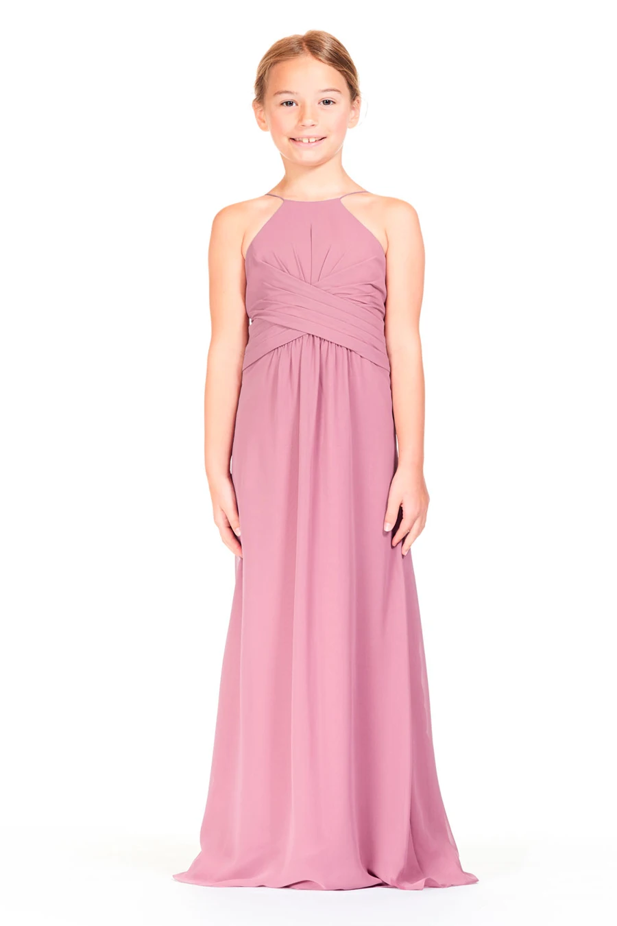 

Candy Pink Cheap Junior Bridesmaid Dresses Under 50 A-line Halter Spaghetti Straps Chiffon Long Wedding Party Dresses