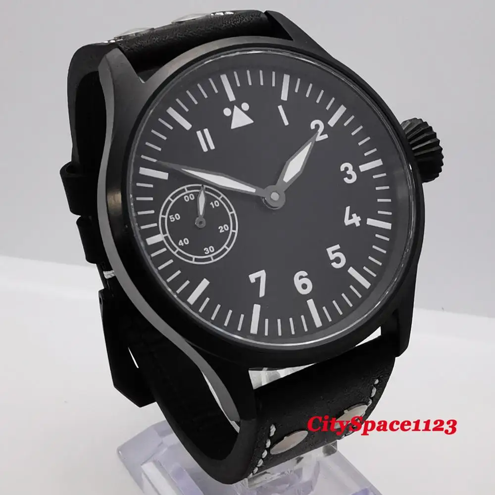 43mm Corgeut Sterile Dial Sapphire Glass PVD Plated Case Fashion Leather Sport Luminous Luxury Brand ST36 Men Watch