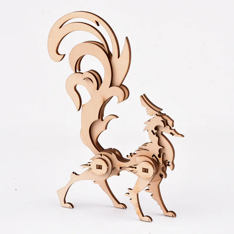 DIY Laser Cutting 3D Wooden Puzzle Animals Deer Tiger Fox Dragon Toys Assembly Kits Desk Decoration for Children Kids