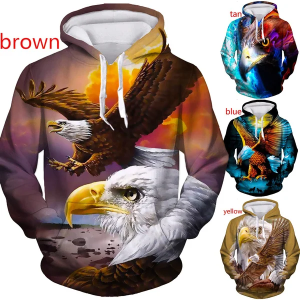 

Fashion Men Women 3D Print Bald Eagle Long Sleeve Couples Hoodies Casual Hip Hop Streetwear Sweatshirts Funny Animal Pullover