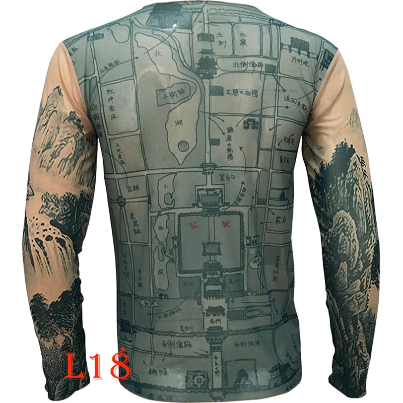 Funny Long Sleeve Fake Tattoo T Shirts All Over Print Men Women Arts Shirt Elastic Slim Fit Modal Thin Halloween Clothes