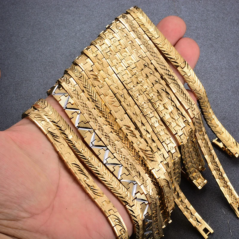 Wando 0.7CM wide and 19.5 long Gold Color Bracelet for Man Women Luxury bracelet Jewelry Wedding Jewelry Bangles  Party Gift