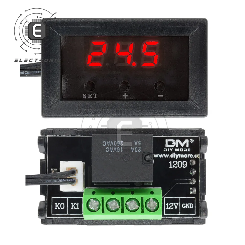 Controlador digital de temperatura lear w1209-50-110c dc 12v, termostato, controle de temperatura, placa com sensor de caixa