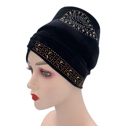 Velvet Diamonds Hijab Cap Women's Turban Bonnet Muslim Headscarf Cap Islamic Wrap Head Hat African Headtie Auto Oke Turbante