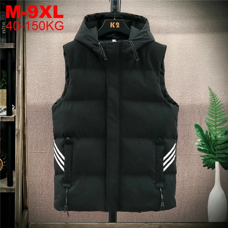 

Jackets Coats Warm Waistcoats Hoodie Vests Large Size 9xl Hooded Vest Men Winter Thick Mens Jacket Sleeveless Male Cotton-padded