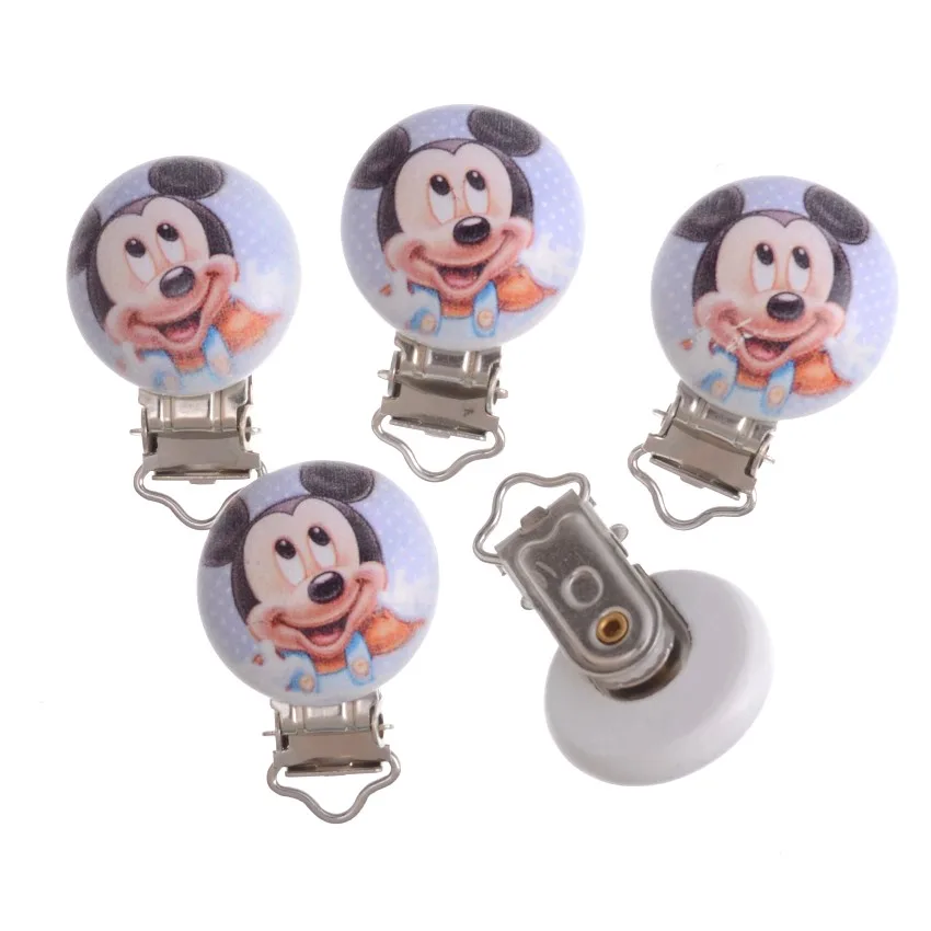 5PCs Baby Pacifier Clips Lovely Mouse White Wood Metal Holders Cute Infant Soother Clasps Funny Accessories 4.8x2.9cm