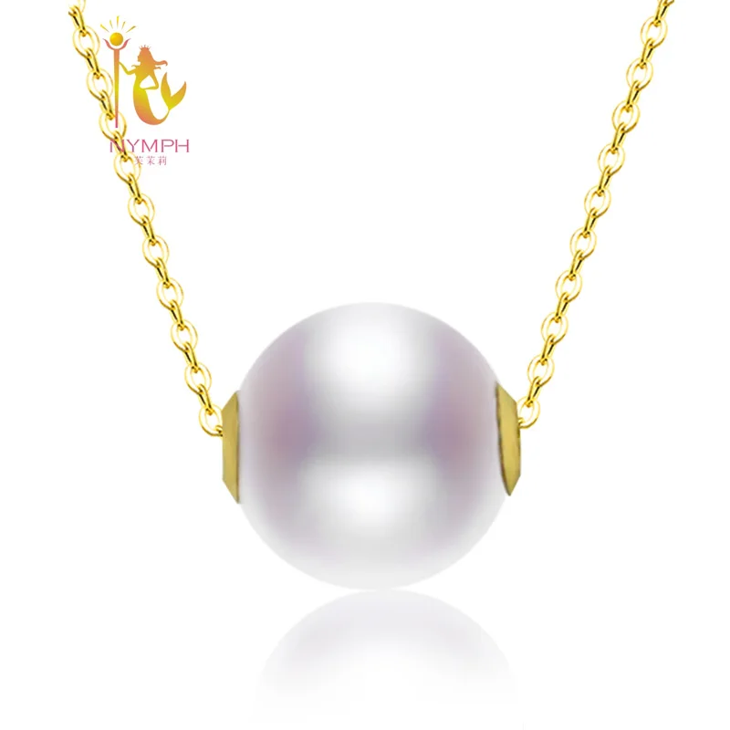 

Ожерелье из желтого золота 18 карат с натуральным пресноводным жемчугом, подвеска, подлинная подвеска AU750, ювелирные изделия, подарок на вечеринку для девочки D340