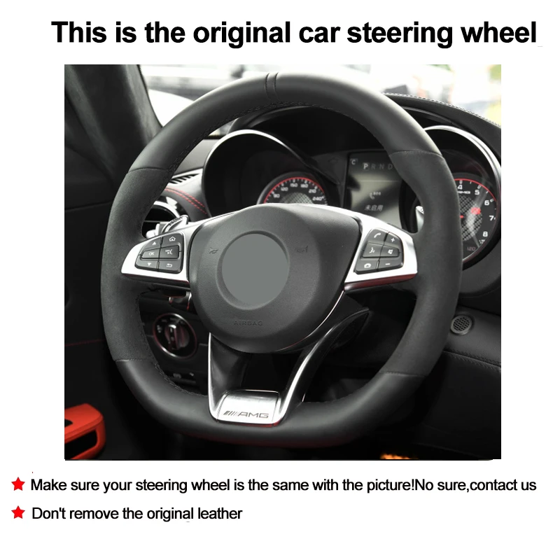 Hand Sewing Car Steering Wheel Cover Wrap For Mercedes Benz AMG GT C190 R190 A45 W176 C63 S W205 2014-2020 Auto Car Protector