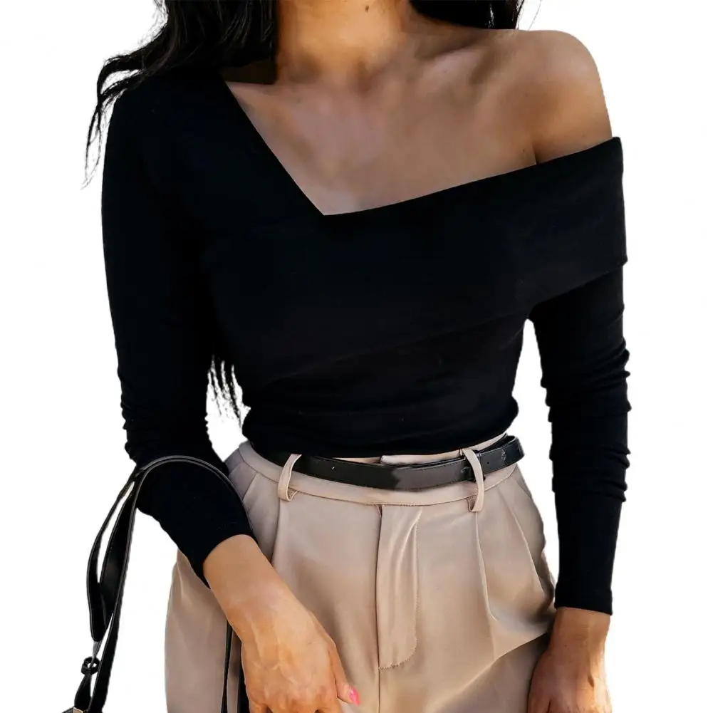 Off Shoulder Women bluzka elegancka bez ramiączek ukośna szyja 2021 koszule jesienne bez pleców, długa rękaw Slim damska bluzka Streetwear