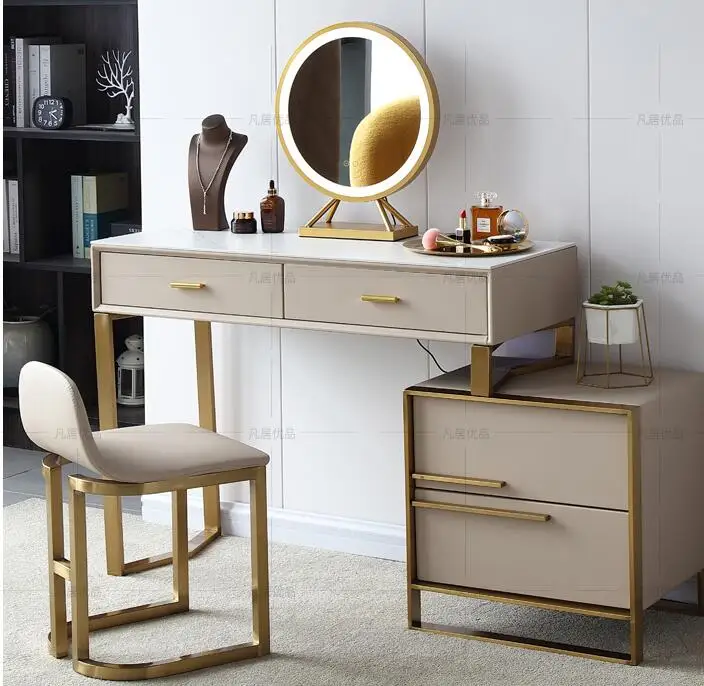 

Dressing table, bedside table, one light luxury, rock plate dressing table, solid wood dressing table, advanced bedroom