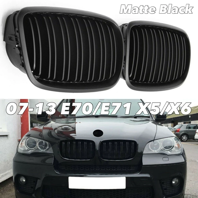 Grade dianteira para bmw, modelo x5, x6, e70, e71, 2007 a 2014, cor preta fosca