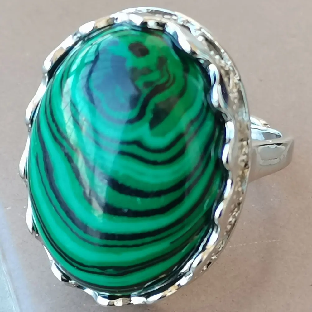 Malachite Crystal Tiger Eye Jaspe Aventruine Blue Sand Lapis Lazuli Opal Oval Women Men Bead Ring 7~12\