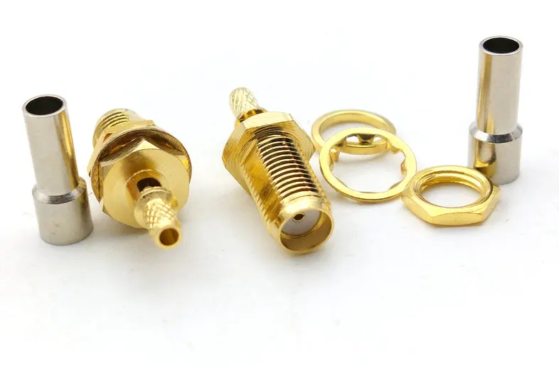 100pcs SMA Female Nut Bulkhead Crimp Straight RF Crimp Coax Connector for LMR100 RG316 RG174 Cable