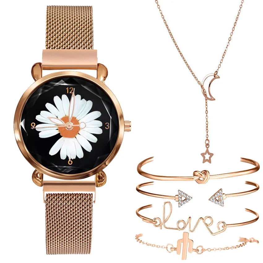 

Women Watches Bracelet set Daisies Women Magnet Buckle Simplicity Watch Ladies Quartz Watch Analog clock Relogio Feminino