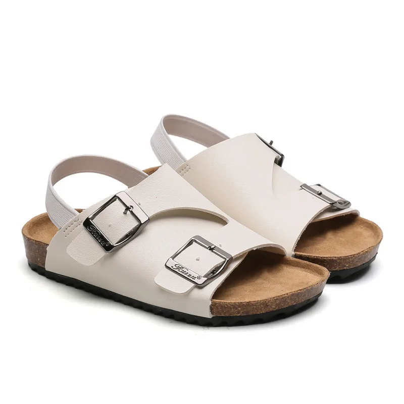 

2020 Fashion New Leather Princess Student Sandals Childrens Girls Boys Slides Kids Flats Cork Bottom Beach Shoes 2 3 4 5 6 Years