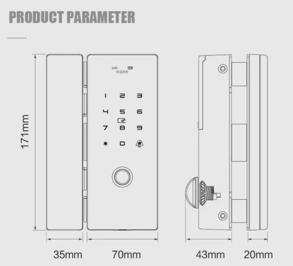 Tuya Wifi Sliding Glass Door lock Biometric Fingerprint lock Electric digital Lock Frame Glass door lock wooden door lock