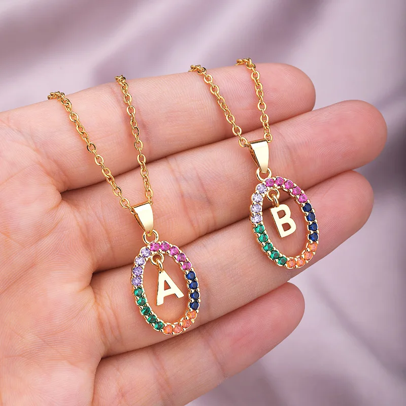 Elegant Colorful Copper Zircon Pendant First Name Letter Initial M S C K Z Necklace For Women Girl Personalized Jewelry Gift