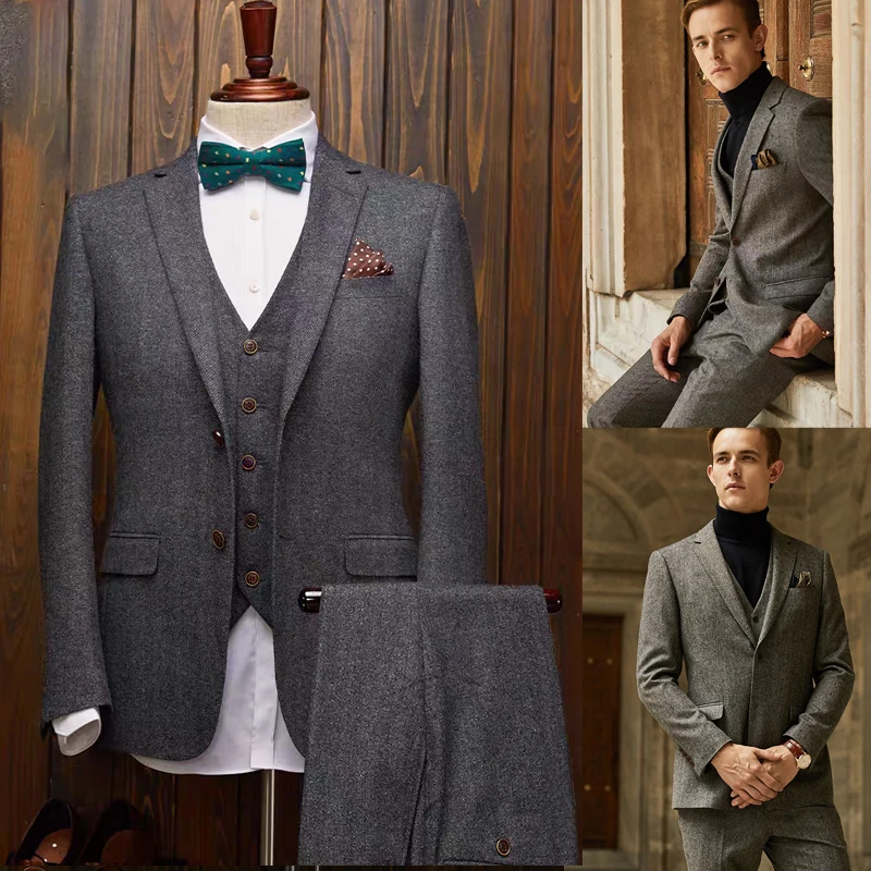 

Mens Blazers Wool Blend Groom Tuxedos Two-Button Groomsmen 2021 New Custom Made Best Man Suit 3 Pcs Suits (Jacket+Vest+Pants)